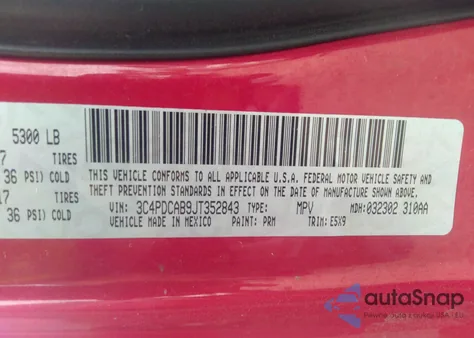 2018 Dodge Journey Se из США, поврежденный, VIN 3C4PDCAB9JT352843